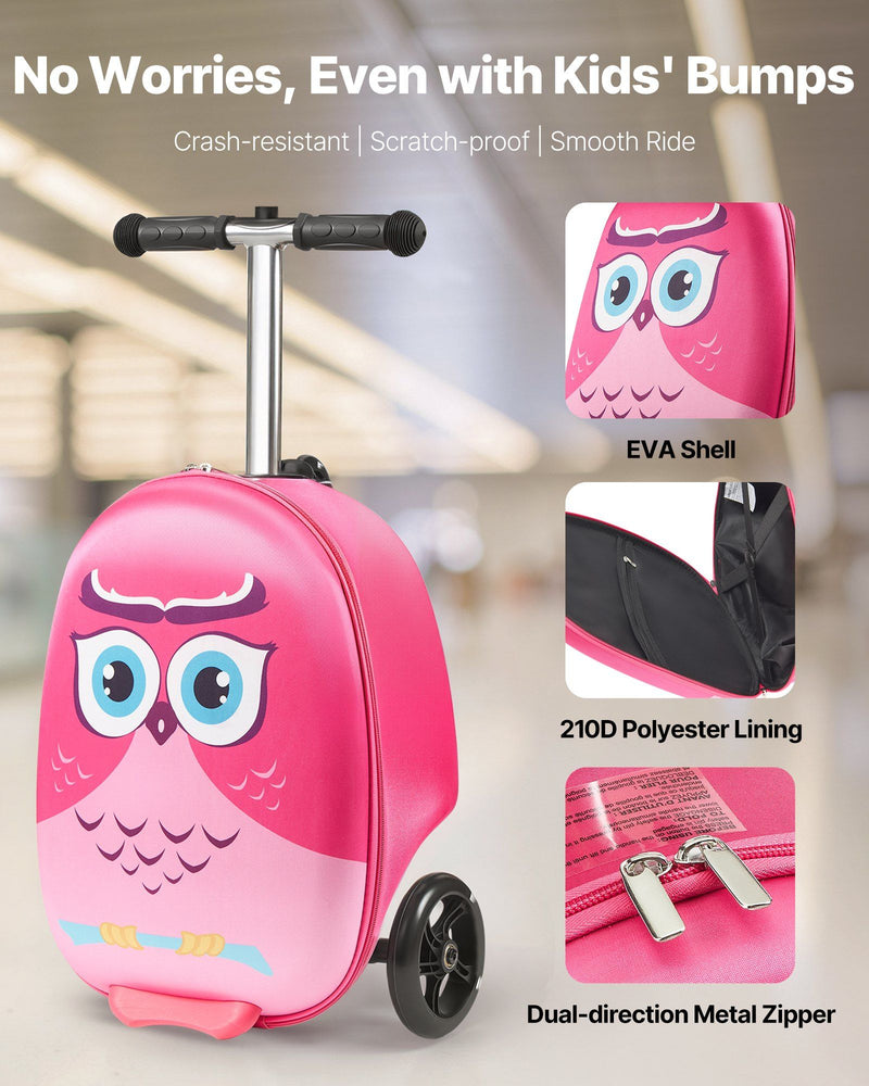 20-Inch Ride-On Kids Scooter Suitcase – Pink Travel Luggage with Flashing Wheels, Foldable Design & Fun Ride-On Carry-On Bag