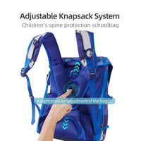 Children's blue backpack with adjustable straps on a white background