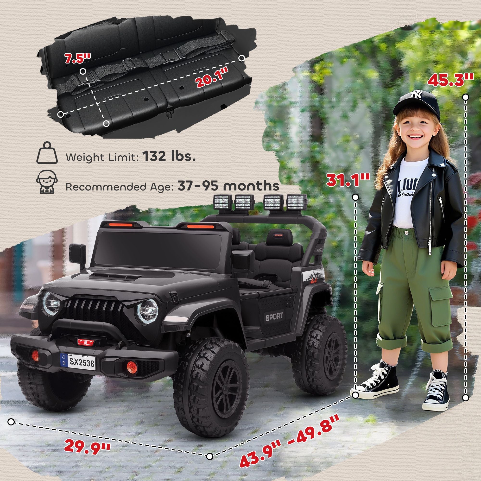24V 4WD Kids Electric Ride-On Truck 2-Seater