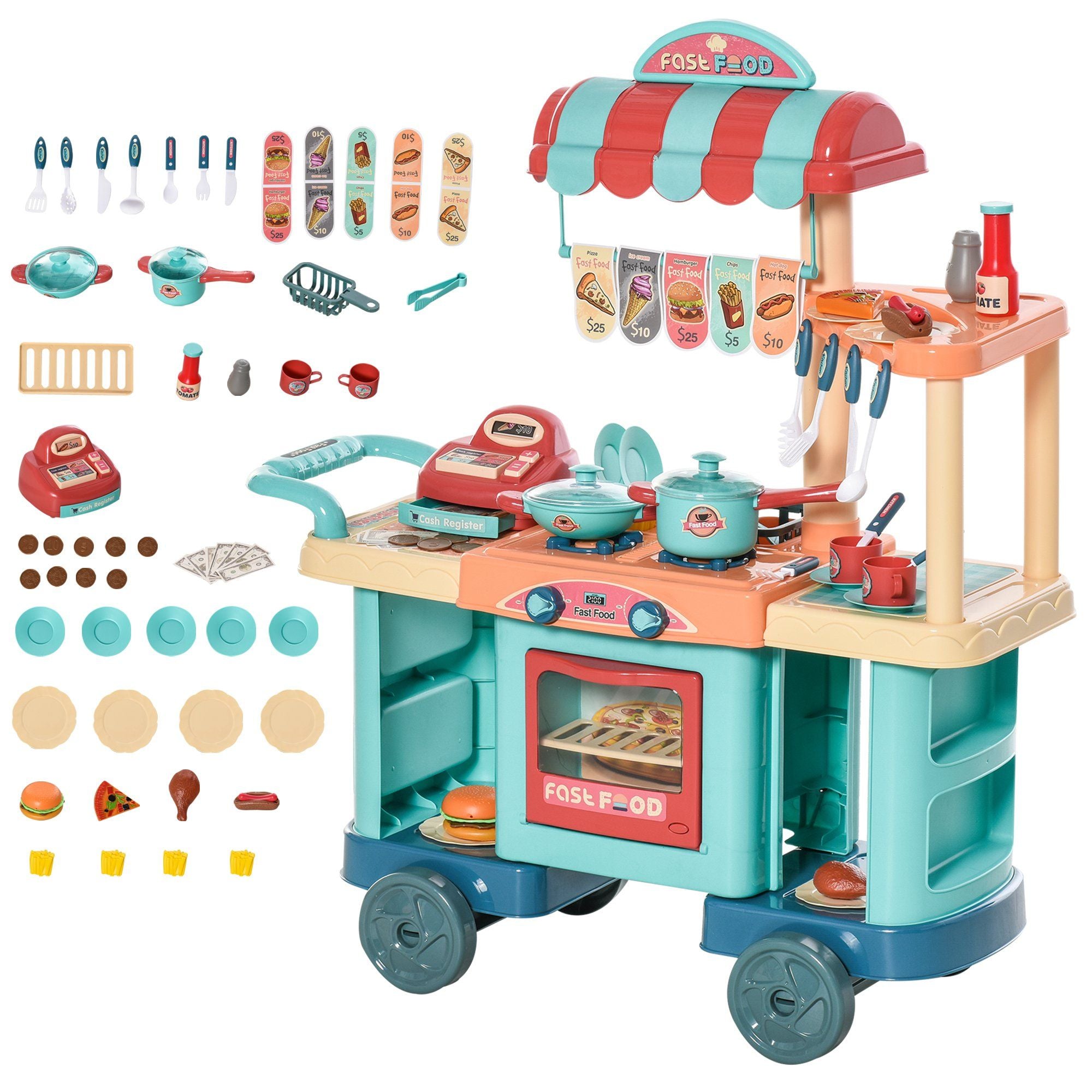 Engaging  Play Kitchen Food Stand with Realistic Cash Register & Accessories for Ages 3-6