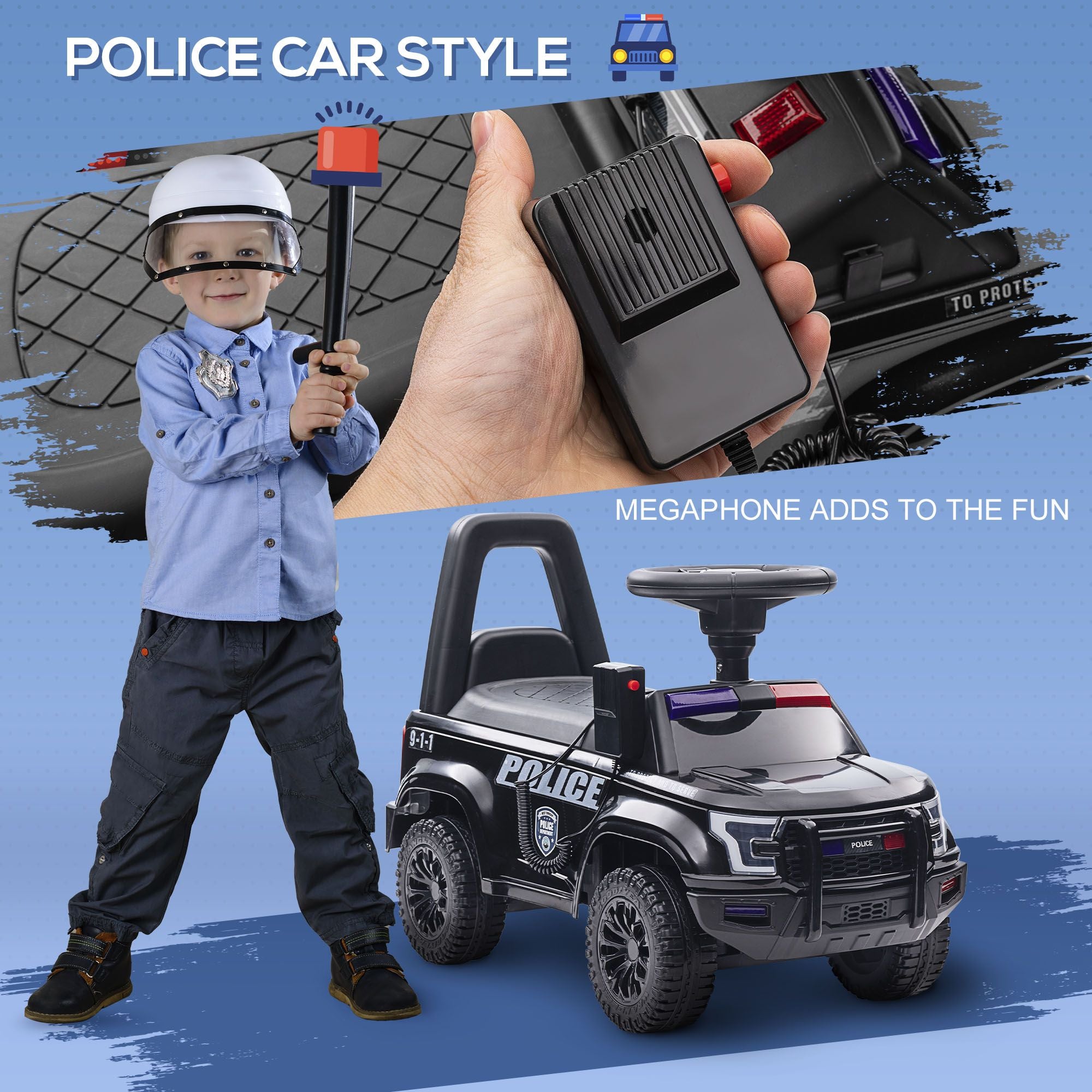 PatrolPro™ Police Cruiser Ride-On Car – Megaphone Fun & Secret Storage Adventure