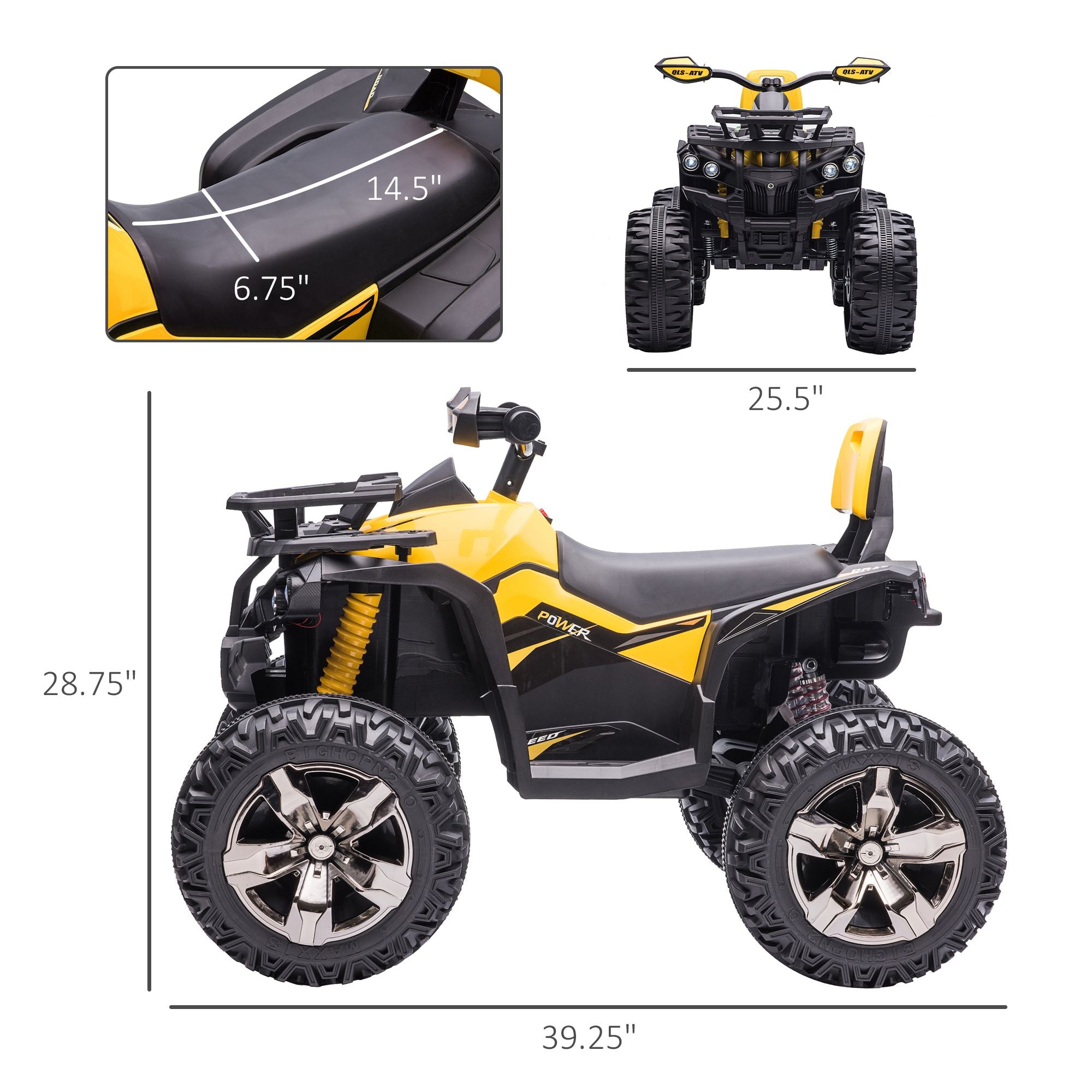 Kids ATV 12V Ride on Car with Music Realistic Headlights Wide Wheels Rechargeable Electric Yellow