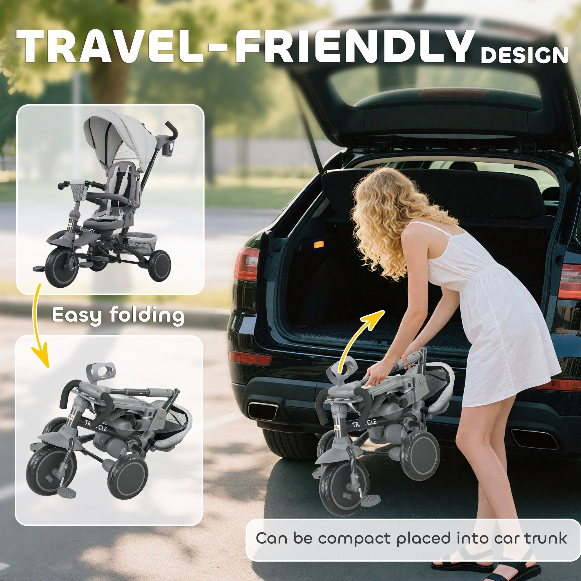 Versatile Kids Tricycle - 6 in 1 with Adjustable Handle & Removable Canopy for 1-5 Year Olds, Gray