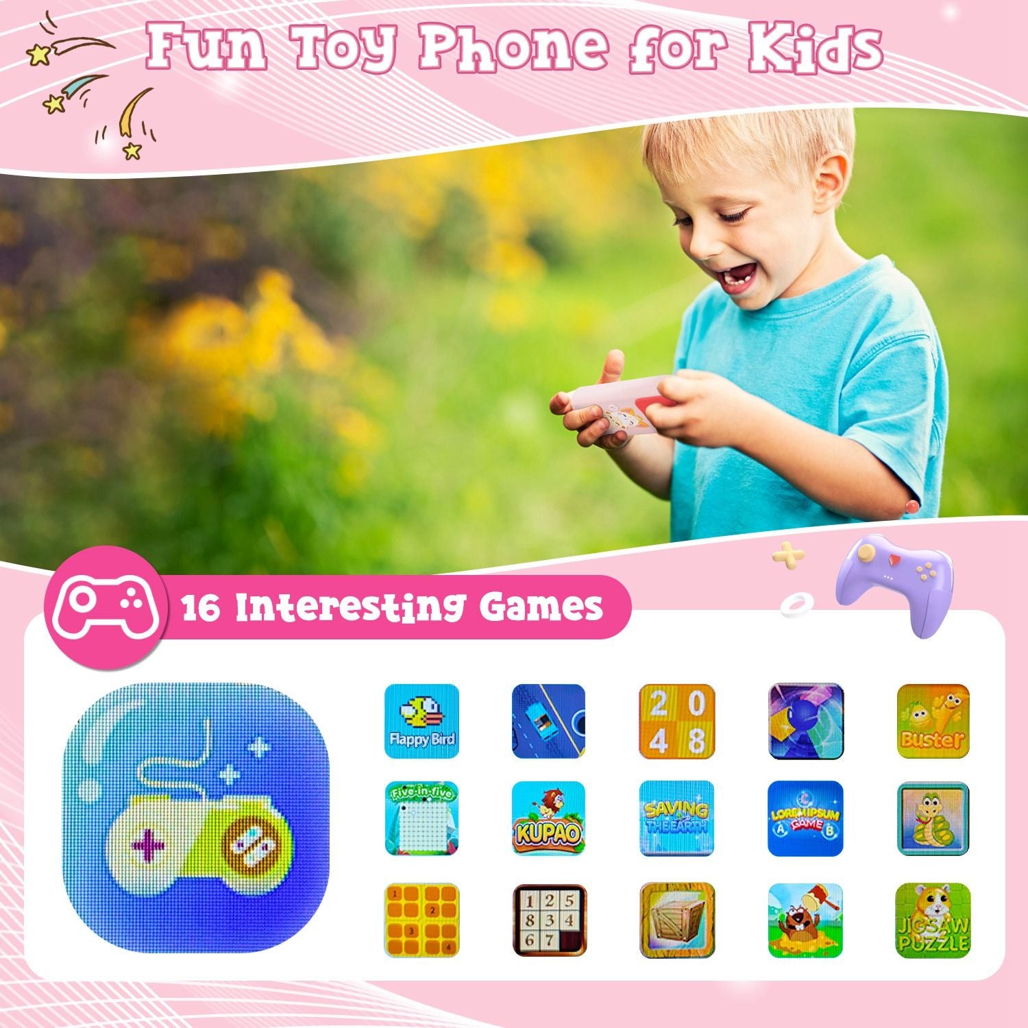 Kids Toy Smartphone Dual Camera Phone Touchscreen Learning Toy with Shockproof Cartoon Case Torch 16 Games ABC Learning for Boys Girls Aged 3+ GPCT5263