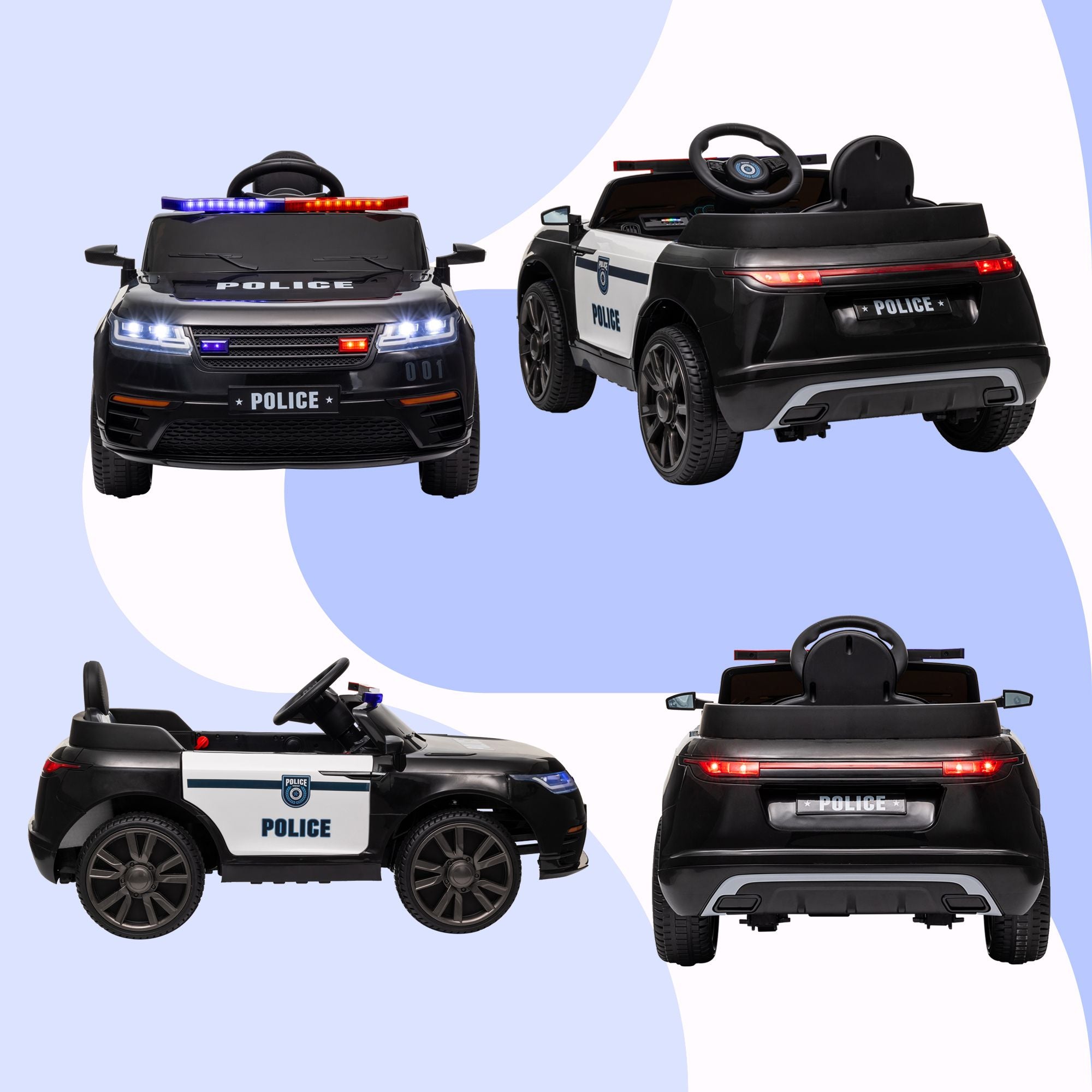 Qaba 12V Kids Police Ride-On Car w/ Remote