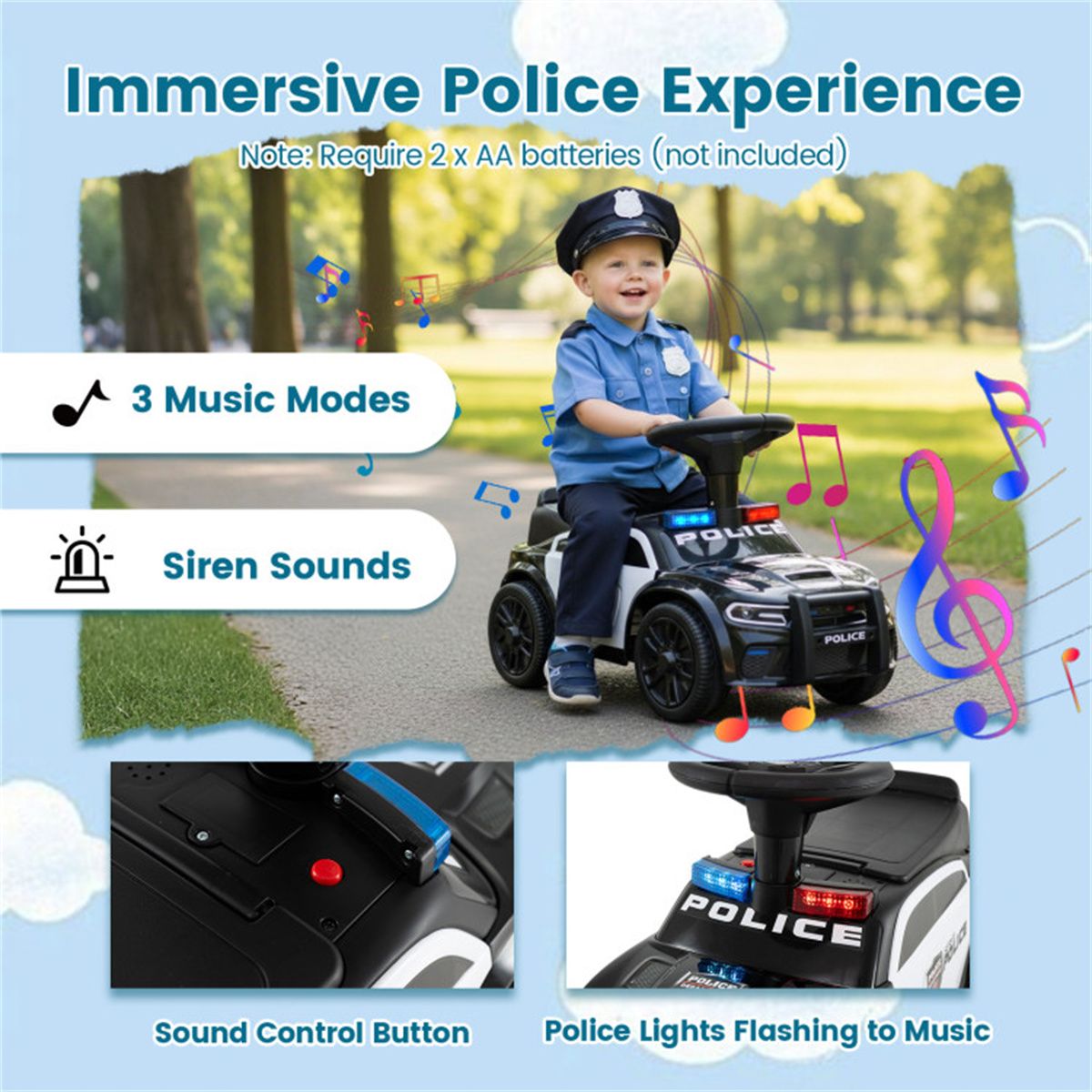 Kids Police Push Car with Flashing Lights & Siren, Perfect Gift for Little Officers 18 Months+