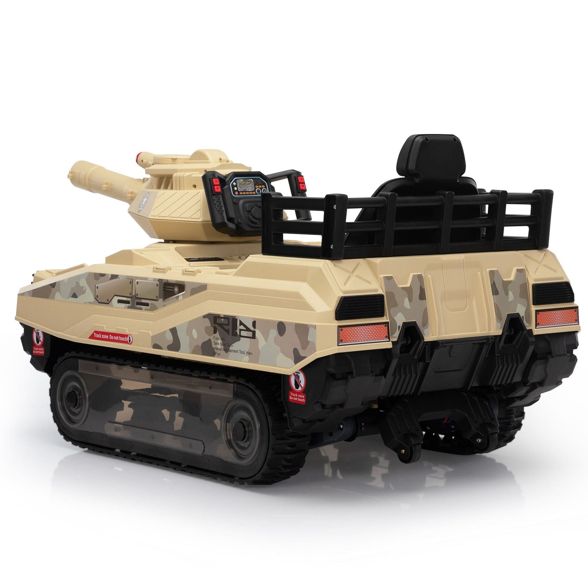 Ride On Tank 24V Thunder Tank Car with Fighting Cannon and Rotating Turret, Remote Control, Lights, Music, Military Battery Powered Truck Toy Gift for Boys Girls, 3-8 Years Old, Desert Yellow - The Little Big Store