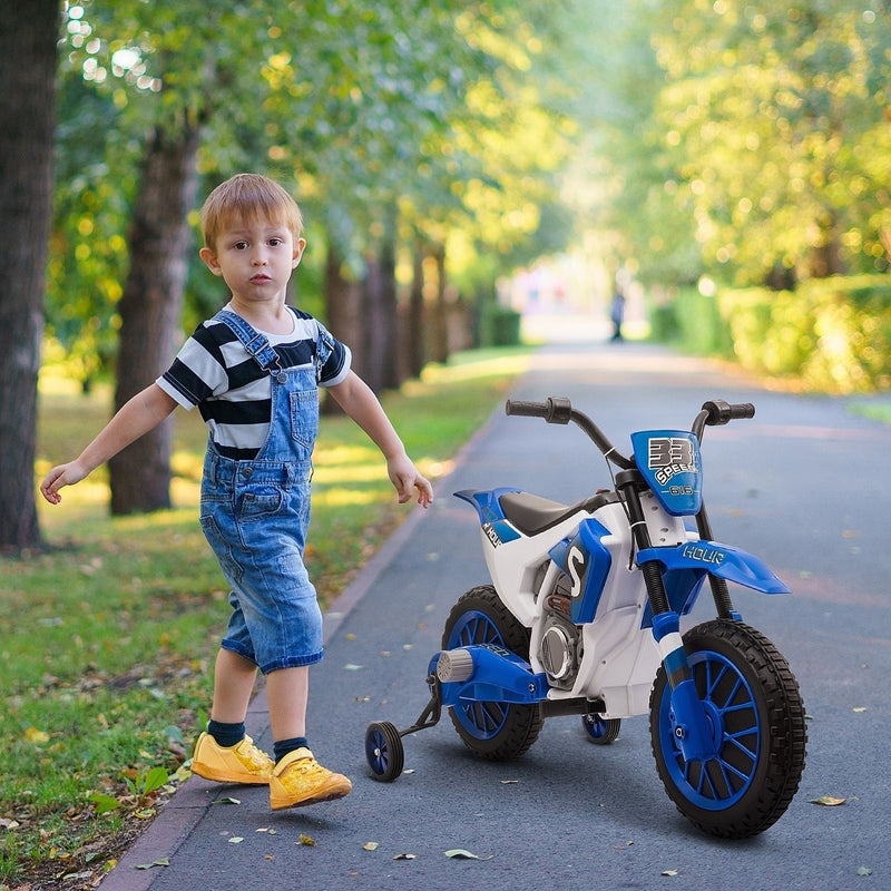 12V Kids Electric Ride-On Motorcycle with Training Wheels & Rechargeable Battery – Blue Motorbike Toy