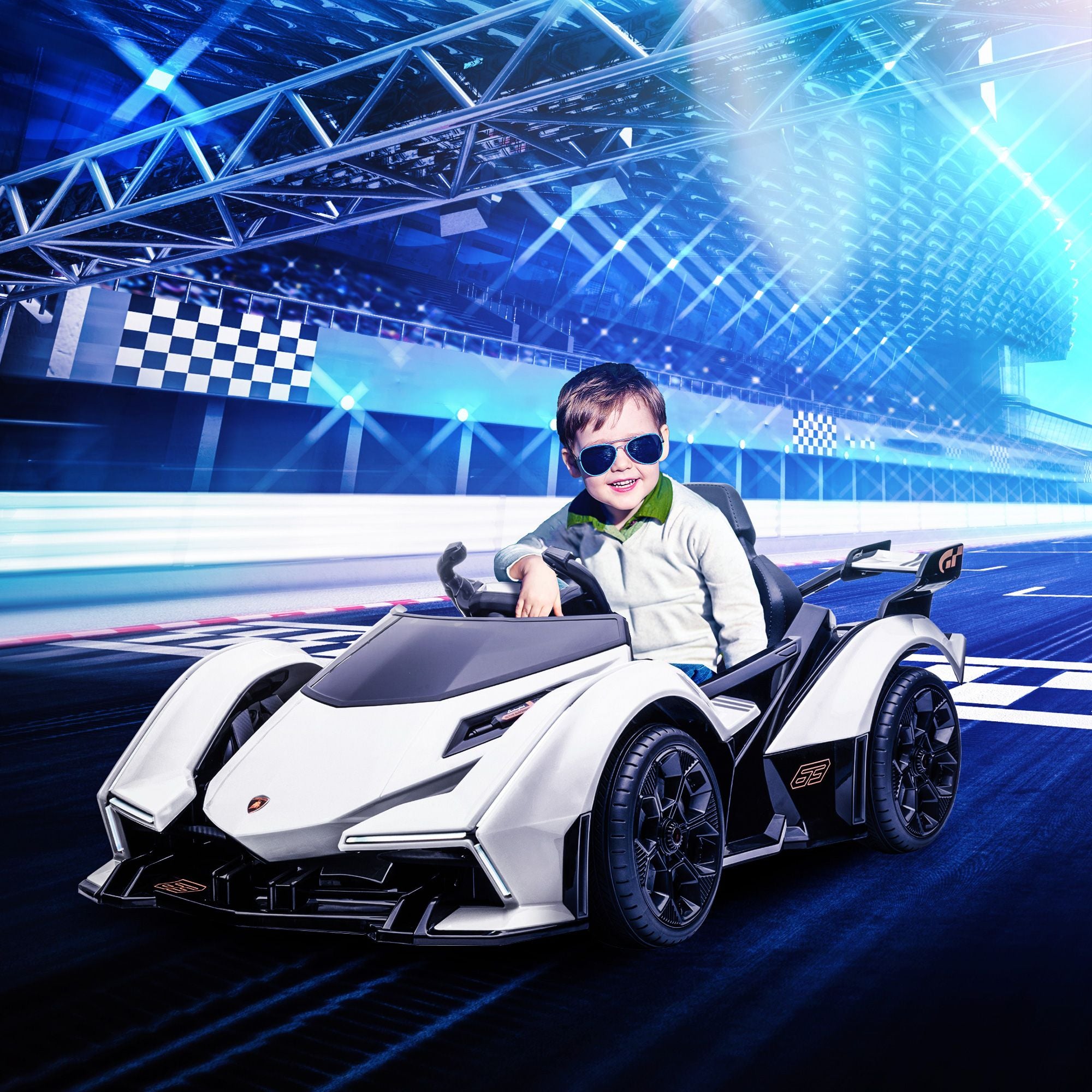 12V Lamborghini Kids Electric Ride-On Car – White w/ Bluetooth