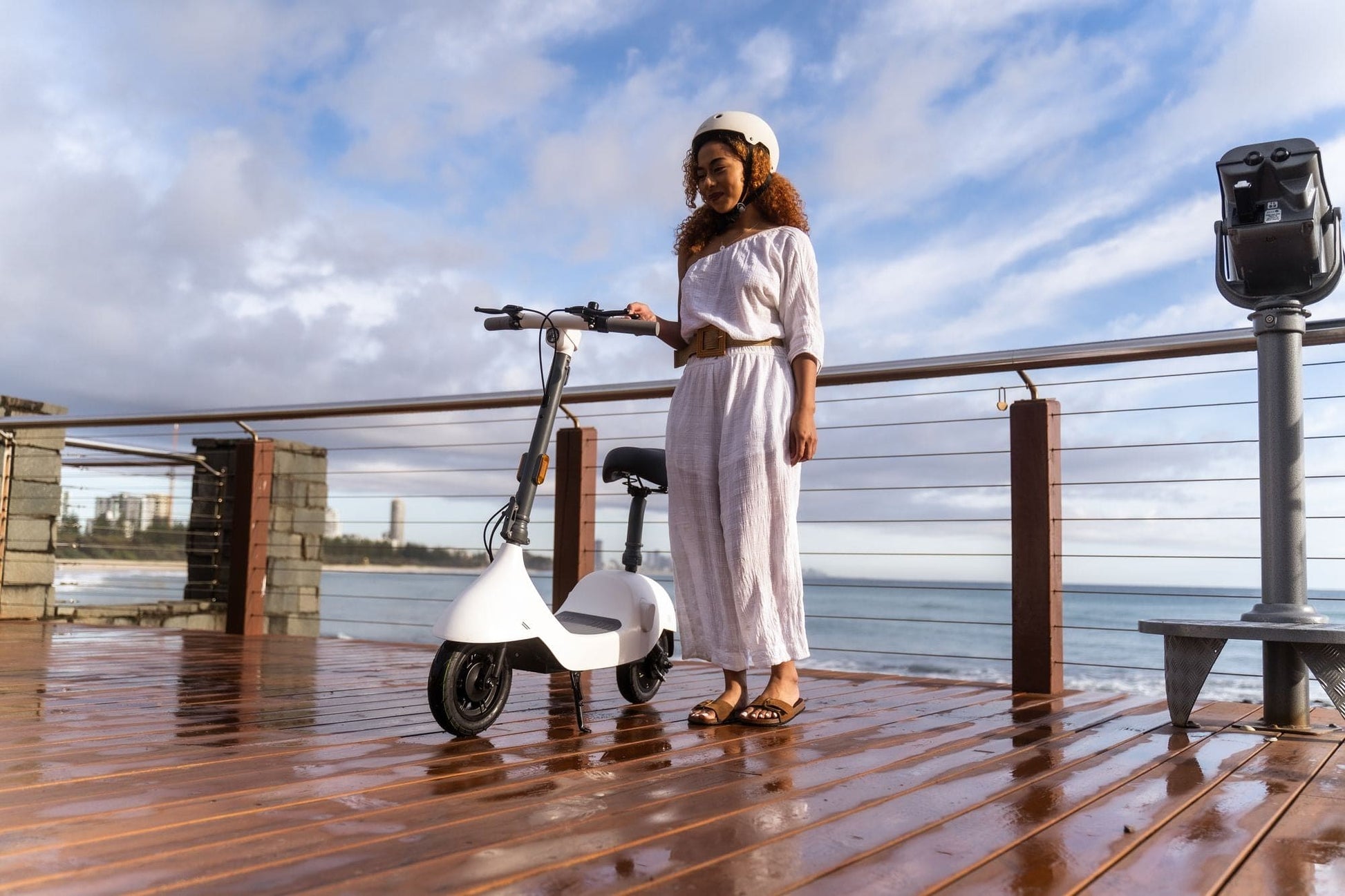 Electric Scooter with Foldable Seat w/35 Miles Operating Range & 15.5mph Max Speed - White - The Little Big Store