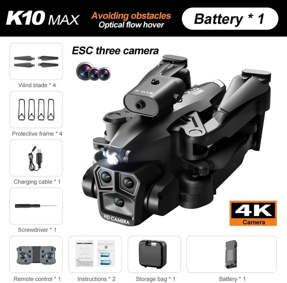 Max Drone 4K High-Definition Three Camera Optical Flow Positioning Professional Aerial Photography Foldable Quadcopter (Black)