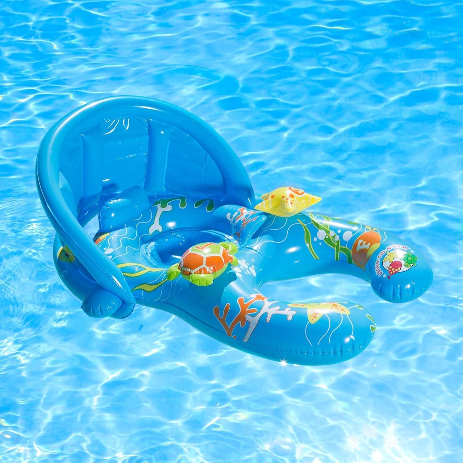 Mommy & Me Baby Pool Float With Sun Shade, Infant & Toddler Swim Float (Ages 8–24 Months) With Adult Ring Opening for Shared Swim, Drop-Seat Design for Comfort & Safety