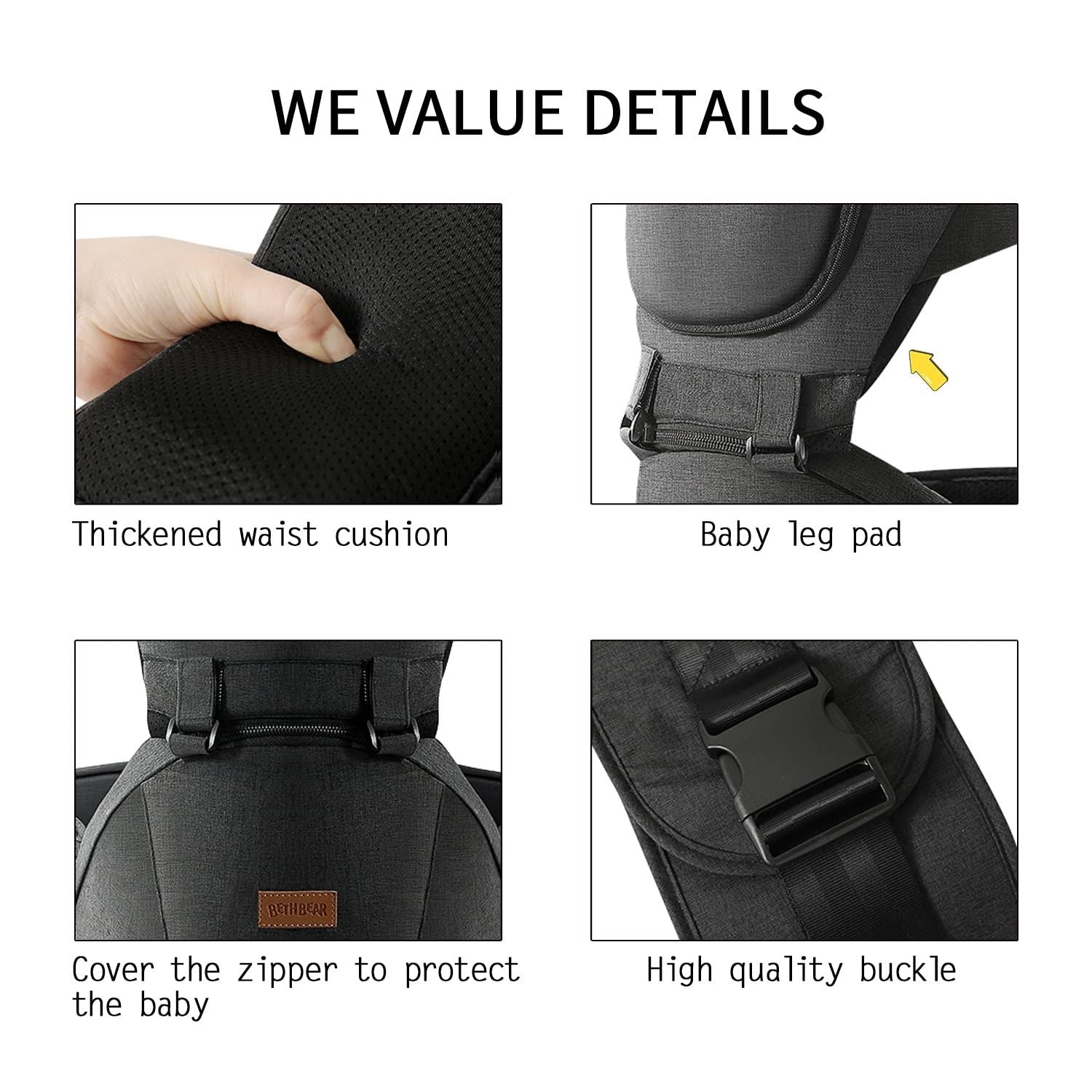 Versatile Baby Carrier with Hip Seat for Newborns and Toddlers - 6 Carry Positions, All Season Use