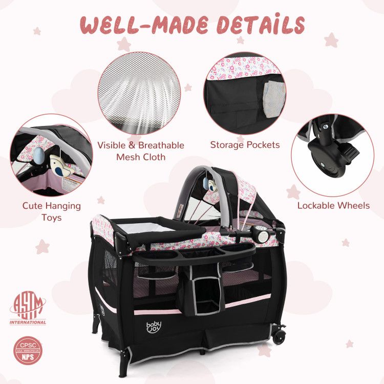 4 in 1 Portable Pack and Play Baby Nursery Center with Bassinet