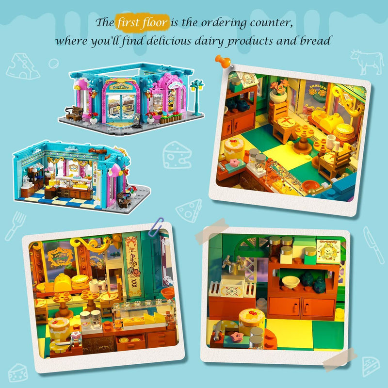 DIY Dairy Bakery Building Block Set with Lights – 1689 Pieces City Model