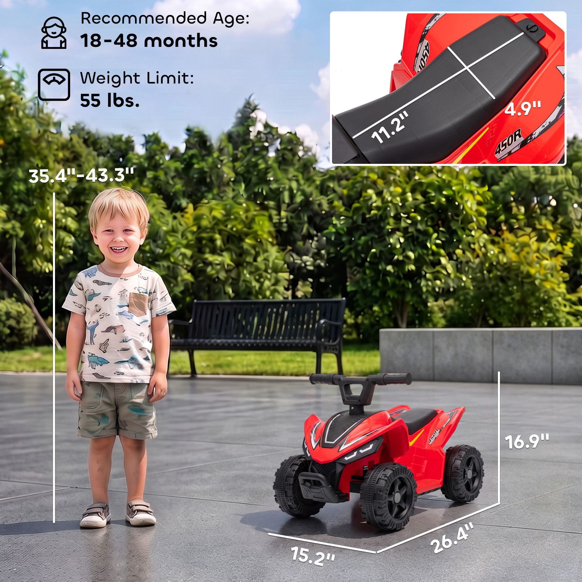 Red 6V Kids ATV - Durable Quad for Young Riders, Max Speed 1.2MPH, Supports 55lbs