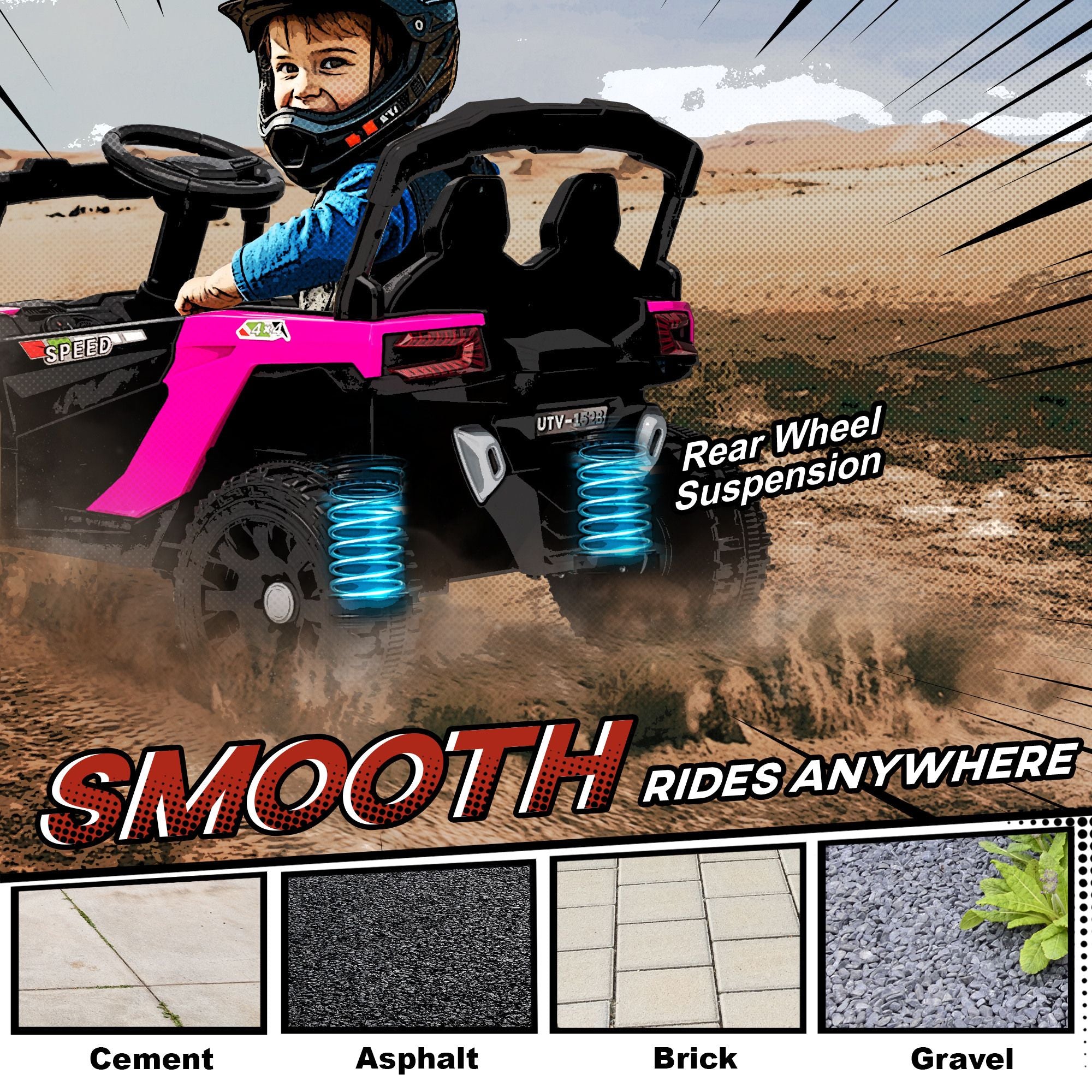 12V Kids Electric Ride-On UTV Truck with Parent Remote Control, LED Lights & Music – Pink