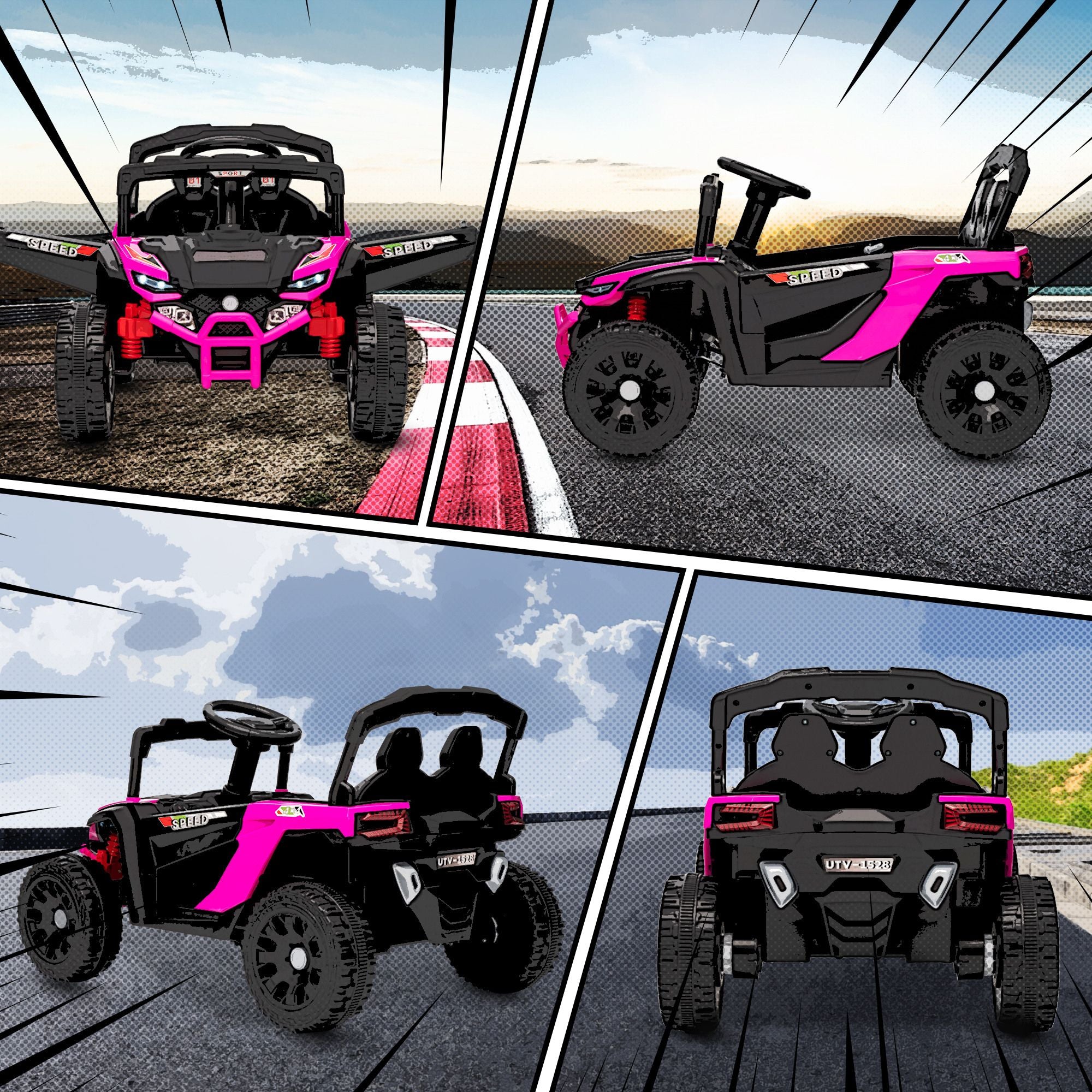 12V Kids Electric Ride-On UTV Truck with Parent Remote Control, LED Lights & Music – Pink