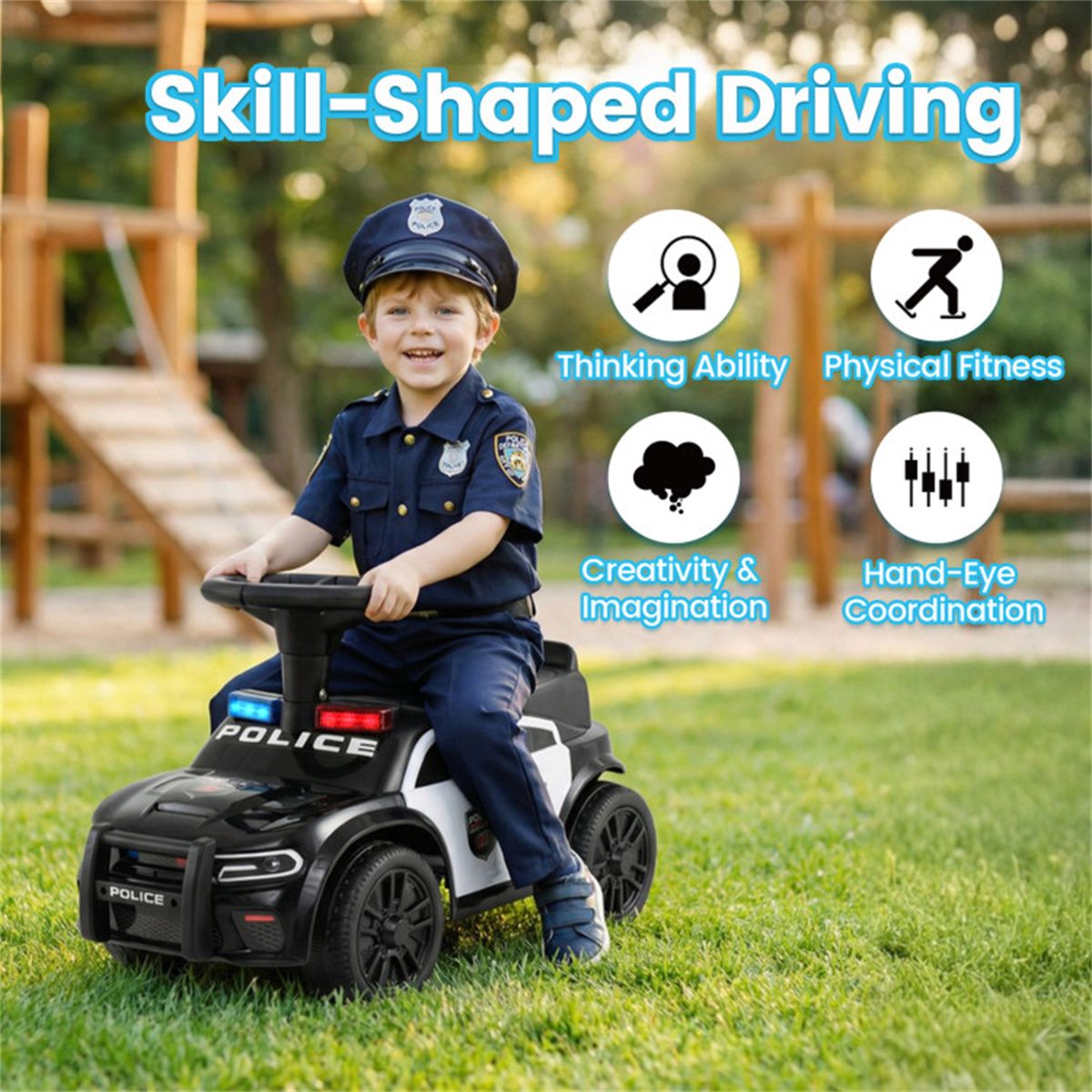 Kids Police Push Car with Flashing Lights & Siren, Perfect Gift for Little Officers 18 Months+