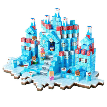 Toy ice castle set with characters on a white background