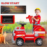 Fire truck slow-start feature and seat belt detail