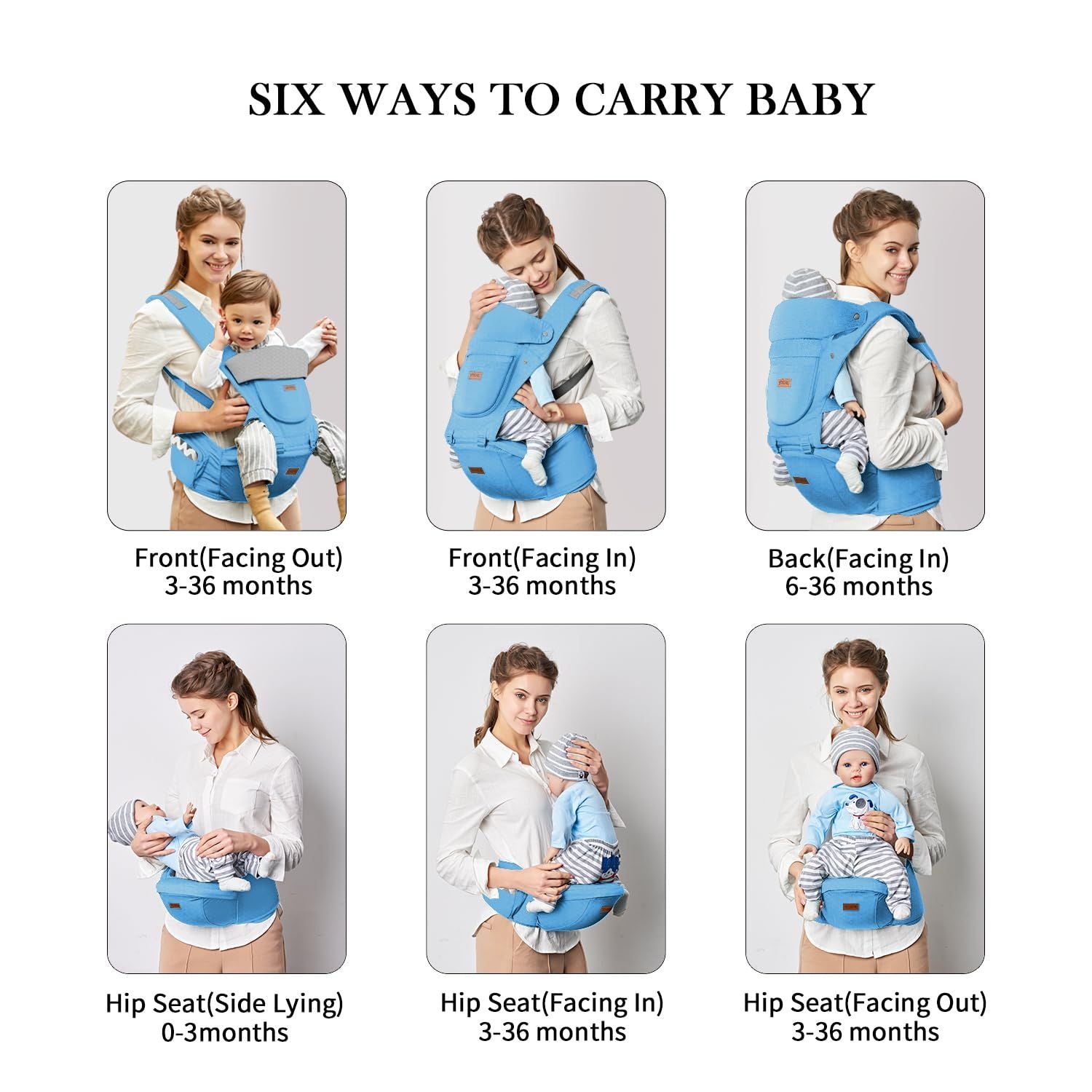 Versatile Baby Carrier with Hip Seat for Newborns and Toddlers - 6 Carry Positions, All Season Use
