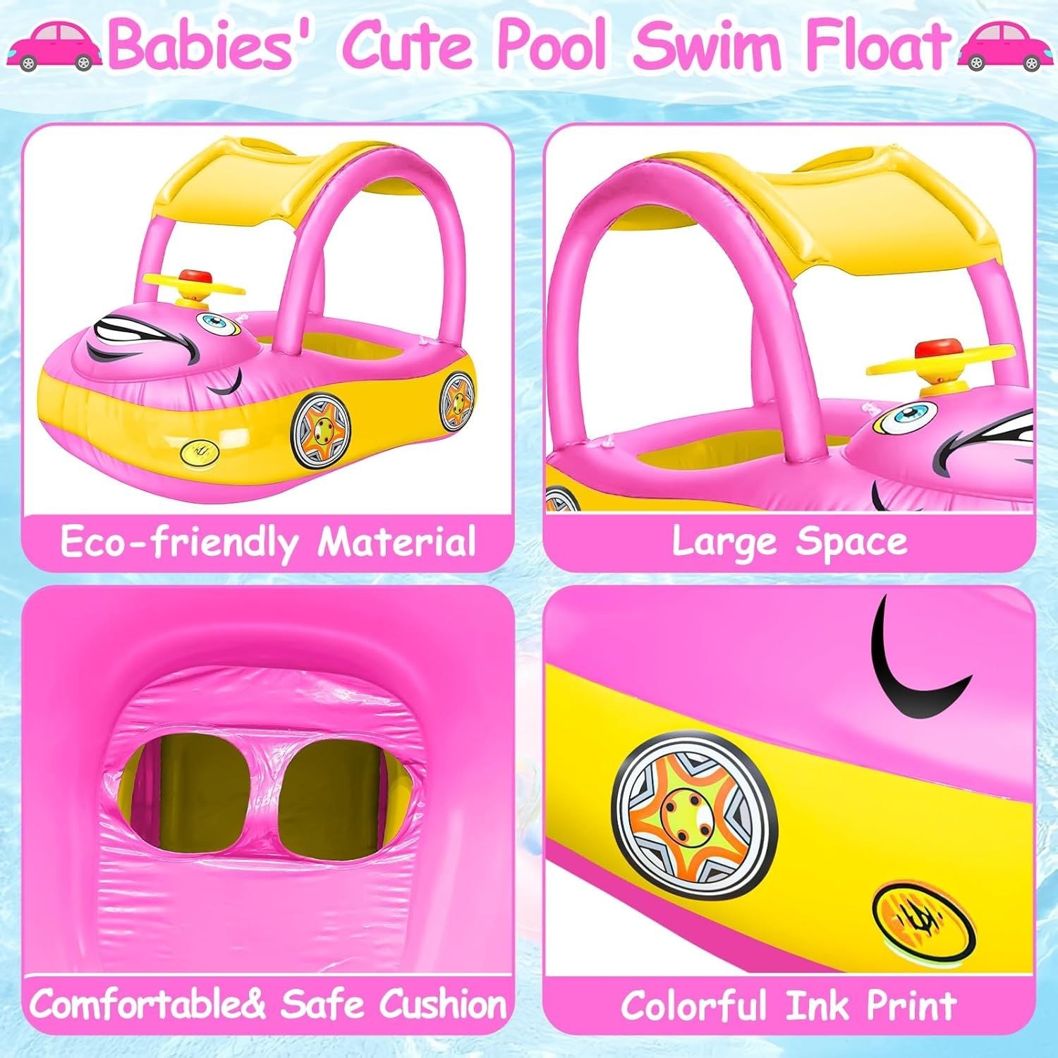 CruiseSplash™ Baby Pool Float with Canopy – Car-Shaped Infant Swim Float for Babies & Toddlers 6-36 Months