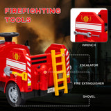Toy ladder, extinguisher, shovel and wrench mounted on the fire truck