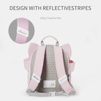 Pink backpack with reflective stripes and Sunveno branding on a white background
