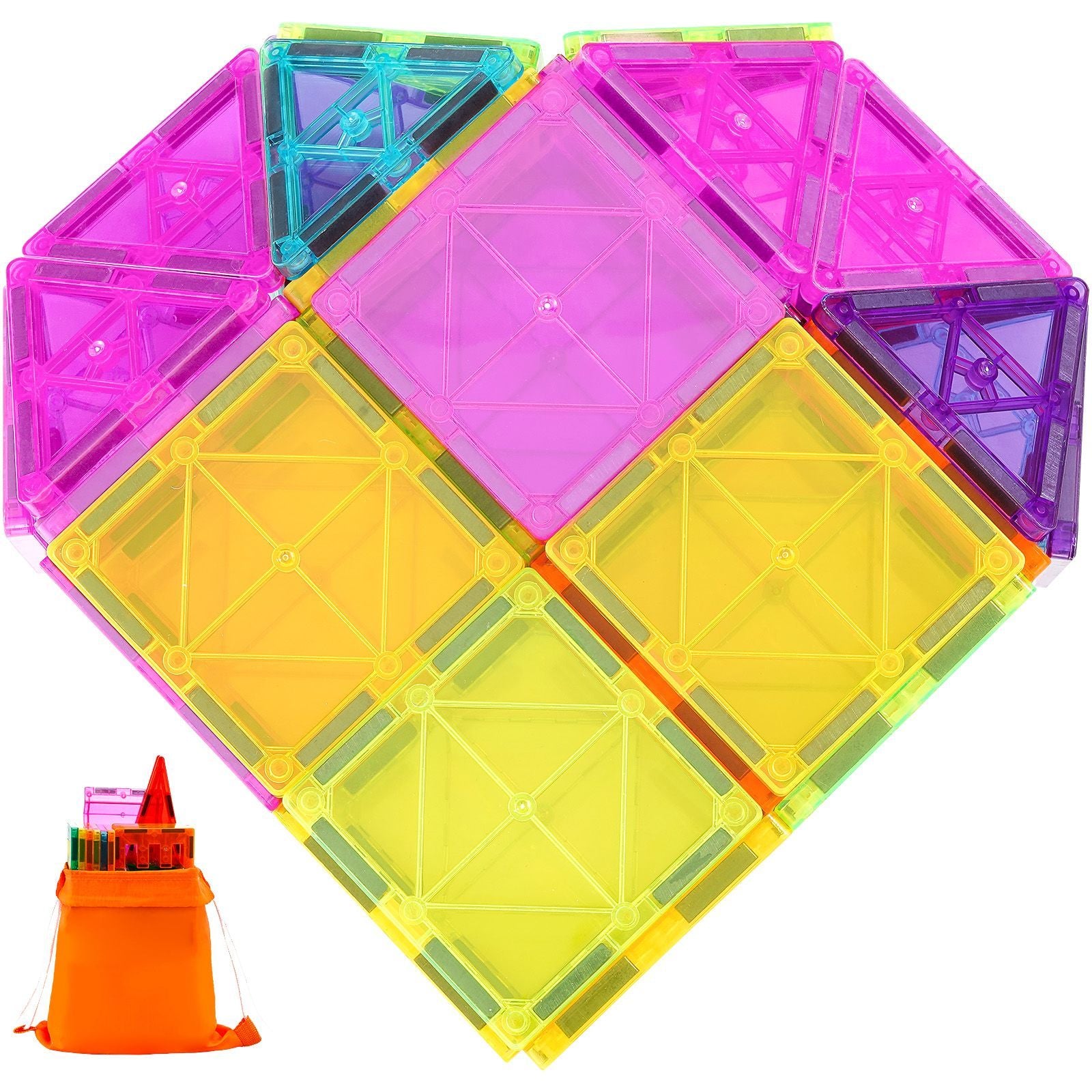 Magnetic Tiles Set – 55PCS STEM Educational Building Toy with Storage Bag