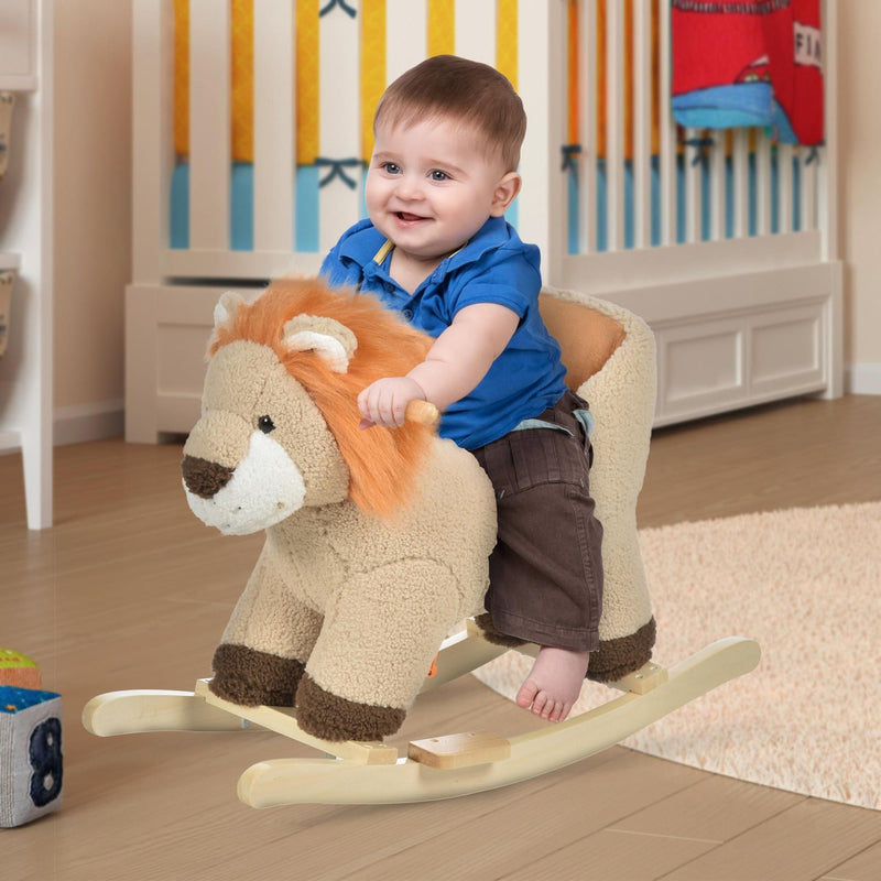 Toddler Rocking Horse with Seat Belt, Plush Rocking Lion with Sound, Perfect Gift for Boys & Girls 18-36 Months, Brown