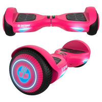 Pink hoverboard with glowing wheels on a white background