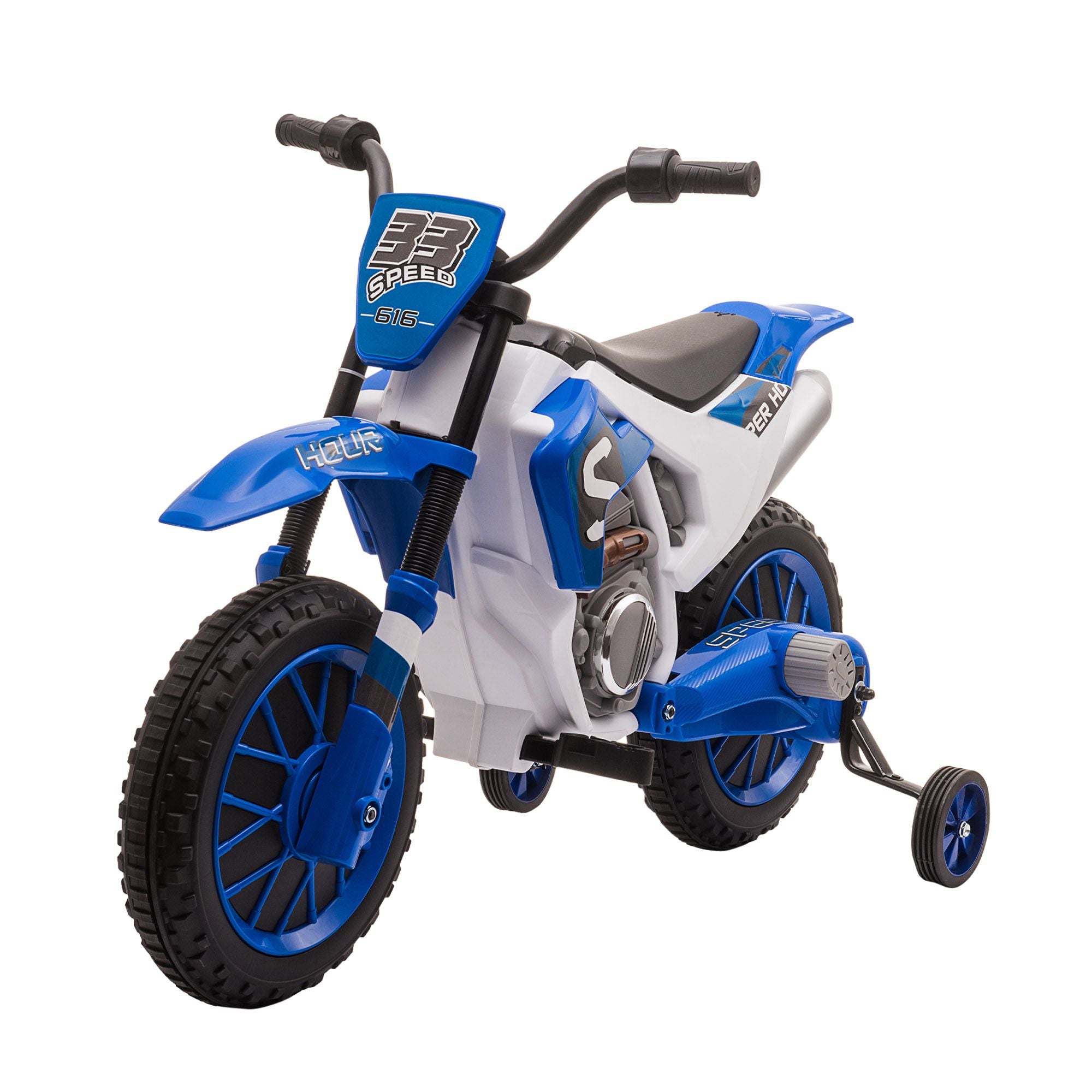 12V Kids Electric Ride-On Motorcycle with Training Wheels & Rechargeable Battery – Blue Motorbike Toy