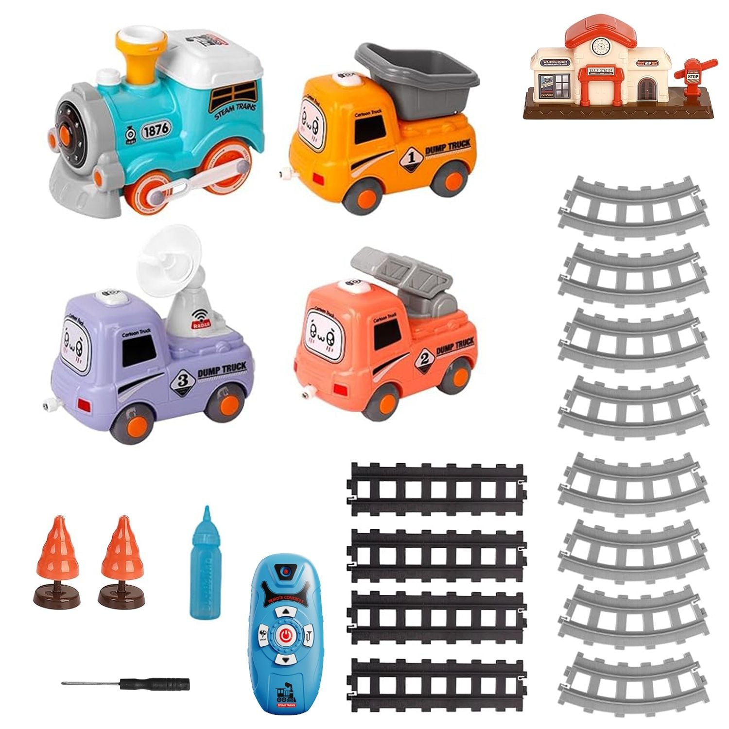 Electric Train Set Toy with Remote, Smoke, Lights & Tracks for Kids