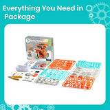 212-piece solar robot kit contents with component frames, solar panel, guide and assembly accessories