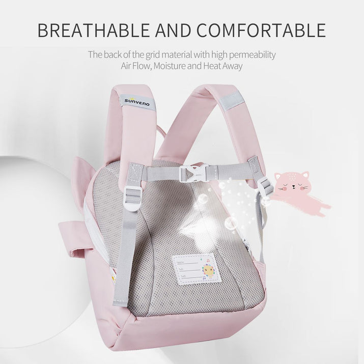 Pink and gray baby carrier with breathable material feature on a white background