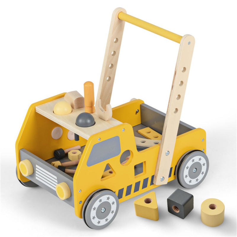 BuildNGo™ 2-in-1 Wooden Push Walker & Tool Bench – Shape Sorter, Rotating Gears & Storage for Kids 3+