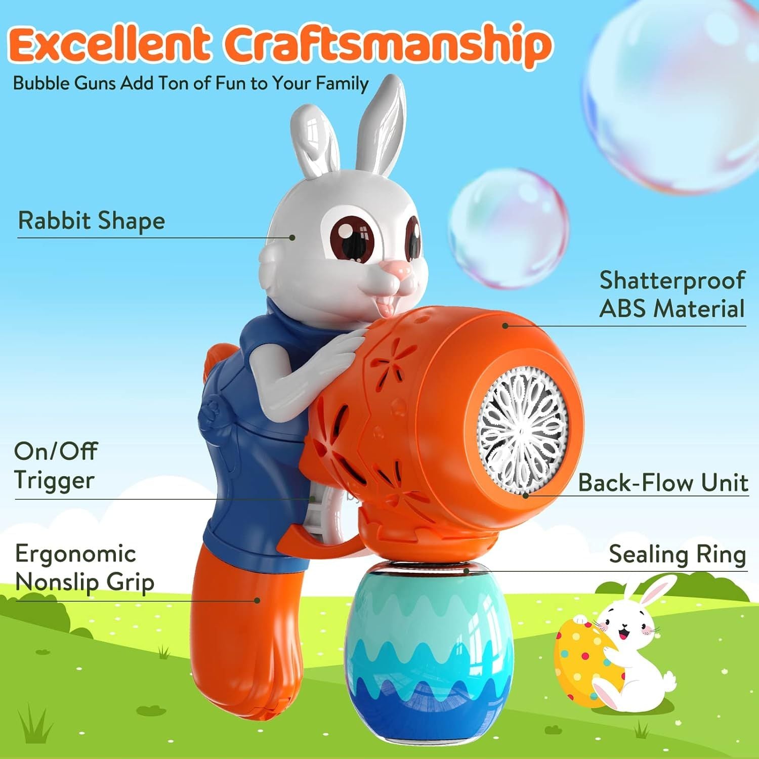 2-Pack Rabbit Bubble Gun Toy with 12 Bubble Holes & Bubble Solution