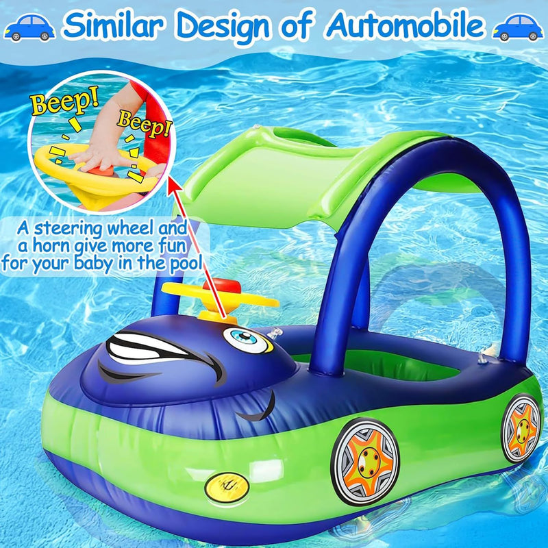 CruiseSplash™ Baby Pool Float with Canopy – Car-Shaped Swim Trainer for Infants & Toddlers 6-36 Months