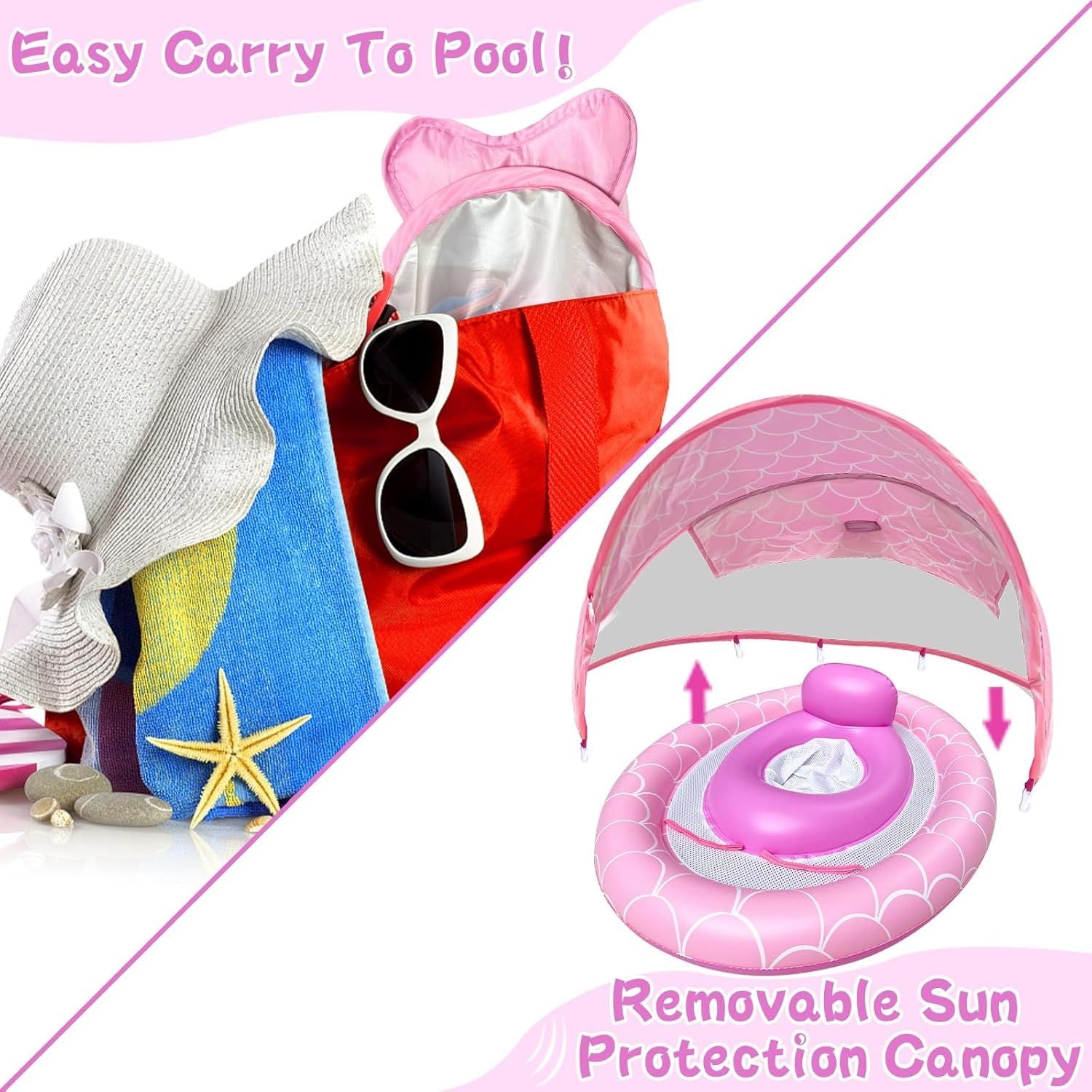 MermaidShade™ Baby Swim Float with Adjustable Sun Canopy – Never-Flip Safety Seat for Infants & Toddlers 6-36 Months