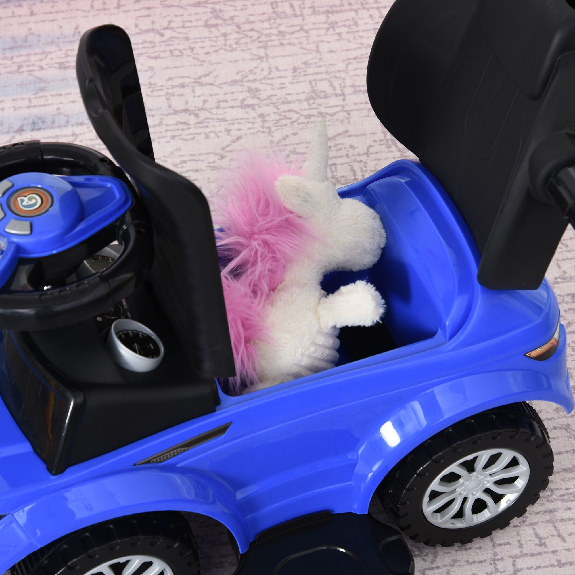 Deluxe Blue 3-in-1 Push Car for Toddlers - Horn, Music, and Light Features
