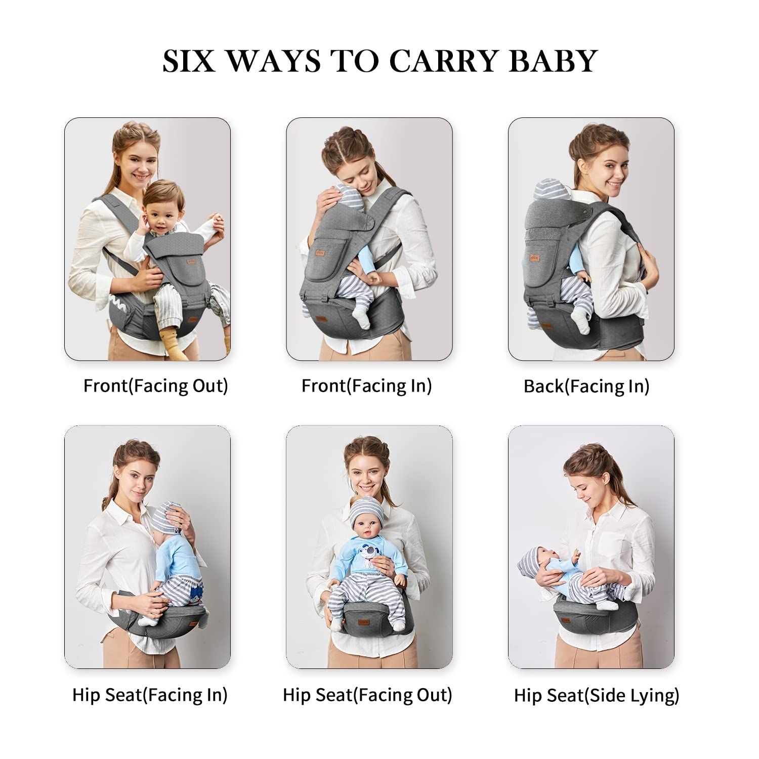 Versatile Baby Carrier with Hip Seat for Newborns and Toddlers - 6 Carry Positions, All Season Use
