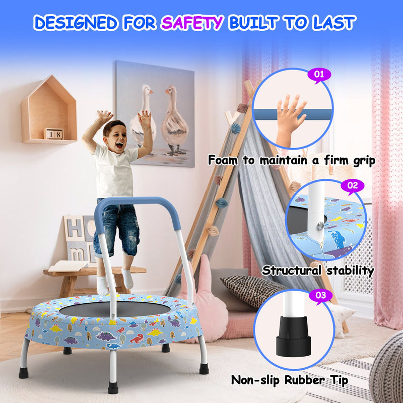 Kids Indoor Trampolines - Foldable Mini Rebounder for Ages 2-6 with Ultra Safe Padding and Comfortable Foam Grip
