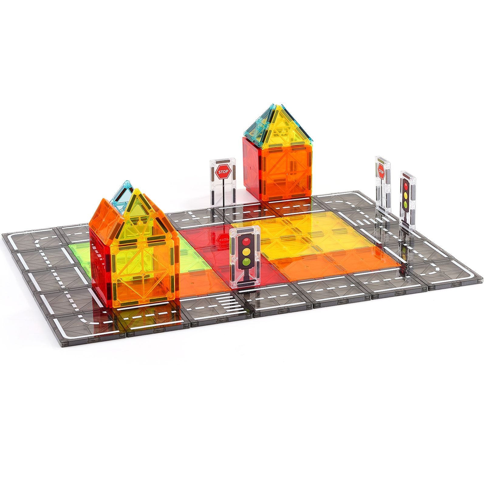 Magnetic Tiles Set – 56PCS STEM Educational City Building Toy with Storage Bag