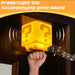 Yellow block with question marks, hand pressing it, and musical notes indicating sound.