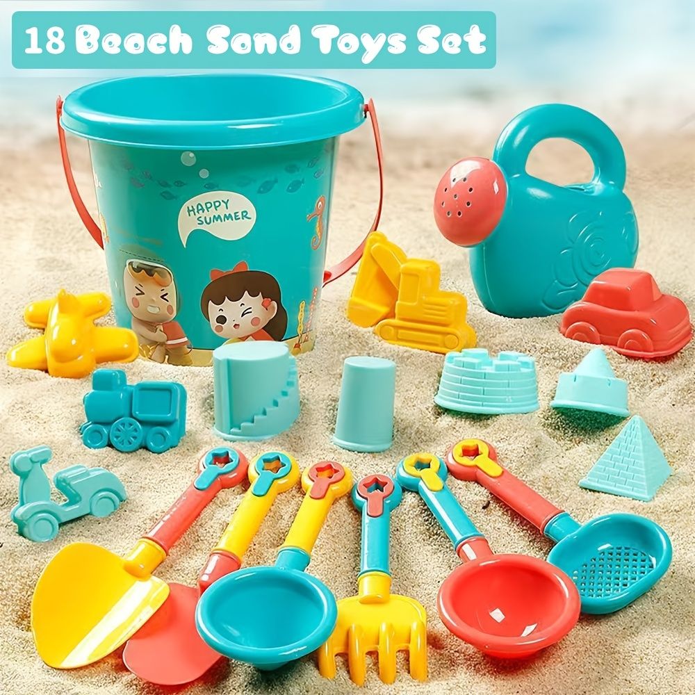 18-Piece Beach Sand Toys Set for Kids with Buckets, Molds & Sand Tools