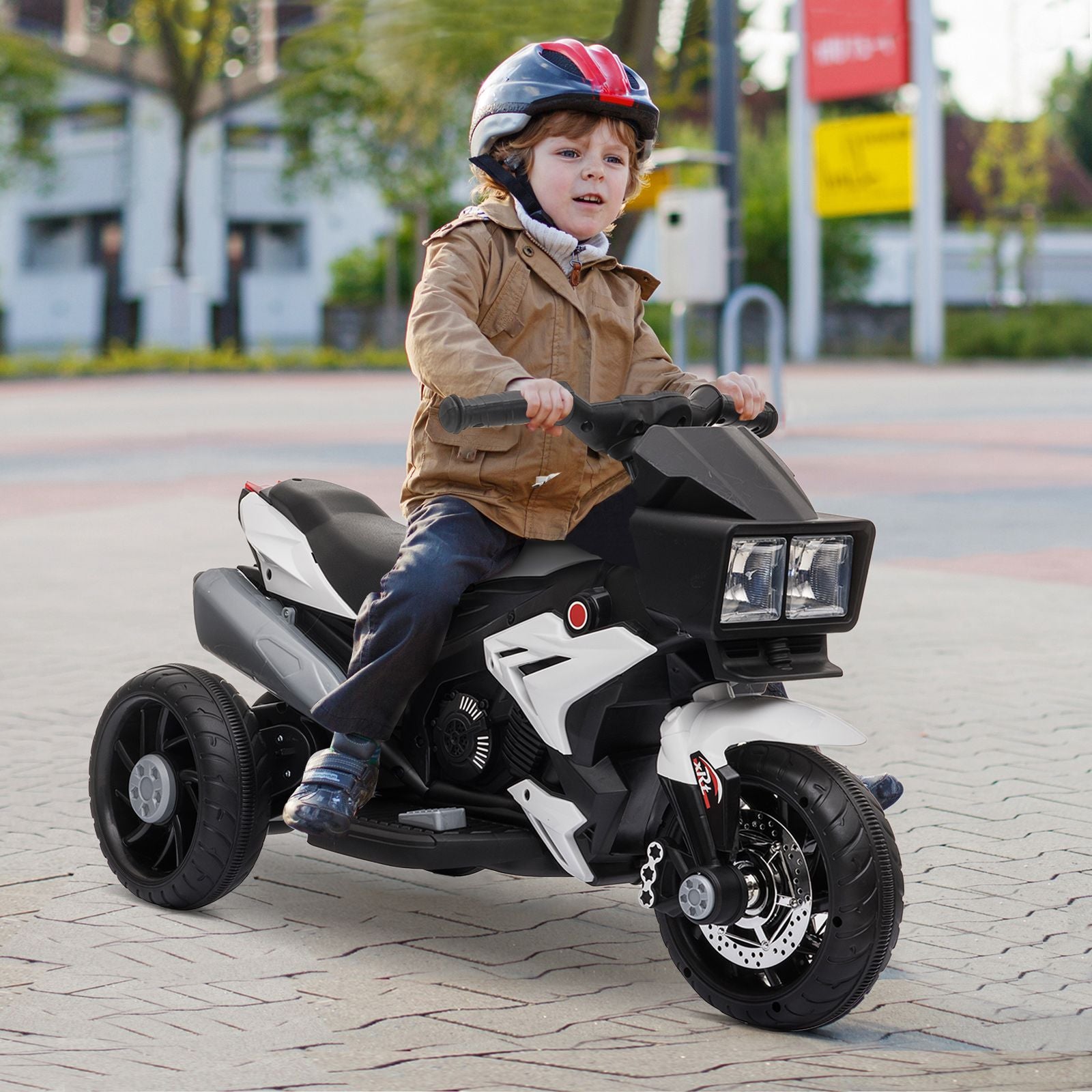 White Kids Electric Motorbike 6V Ride-On Motorcycle with Music Horn Headlights