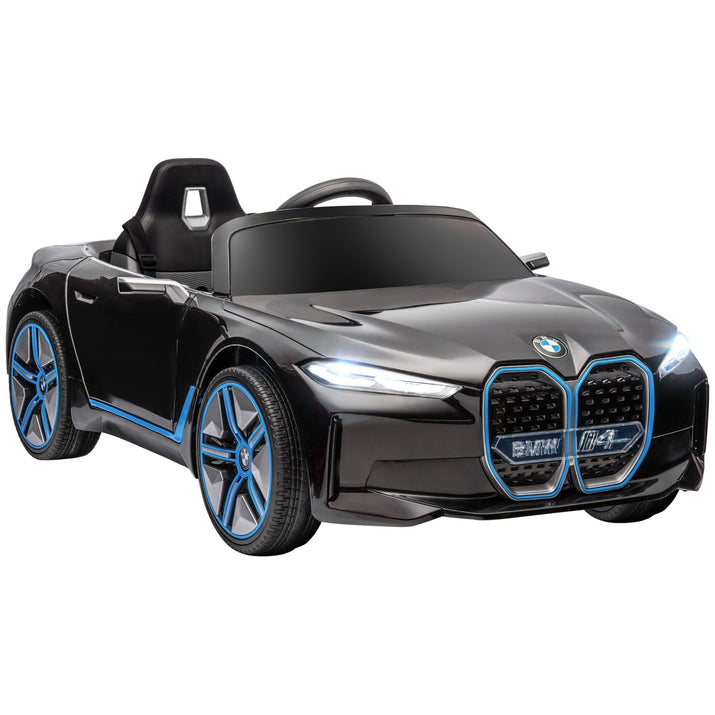 Black toy car with blue accents on a white background