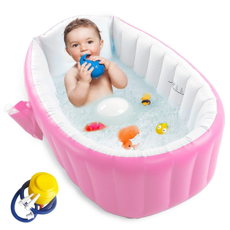 Foldable Baby Bathtub – Portable Inflatable Infant Bath Tub with Non-Slip Base & Drain Plug