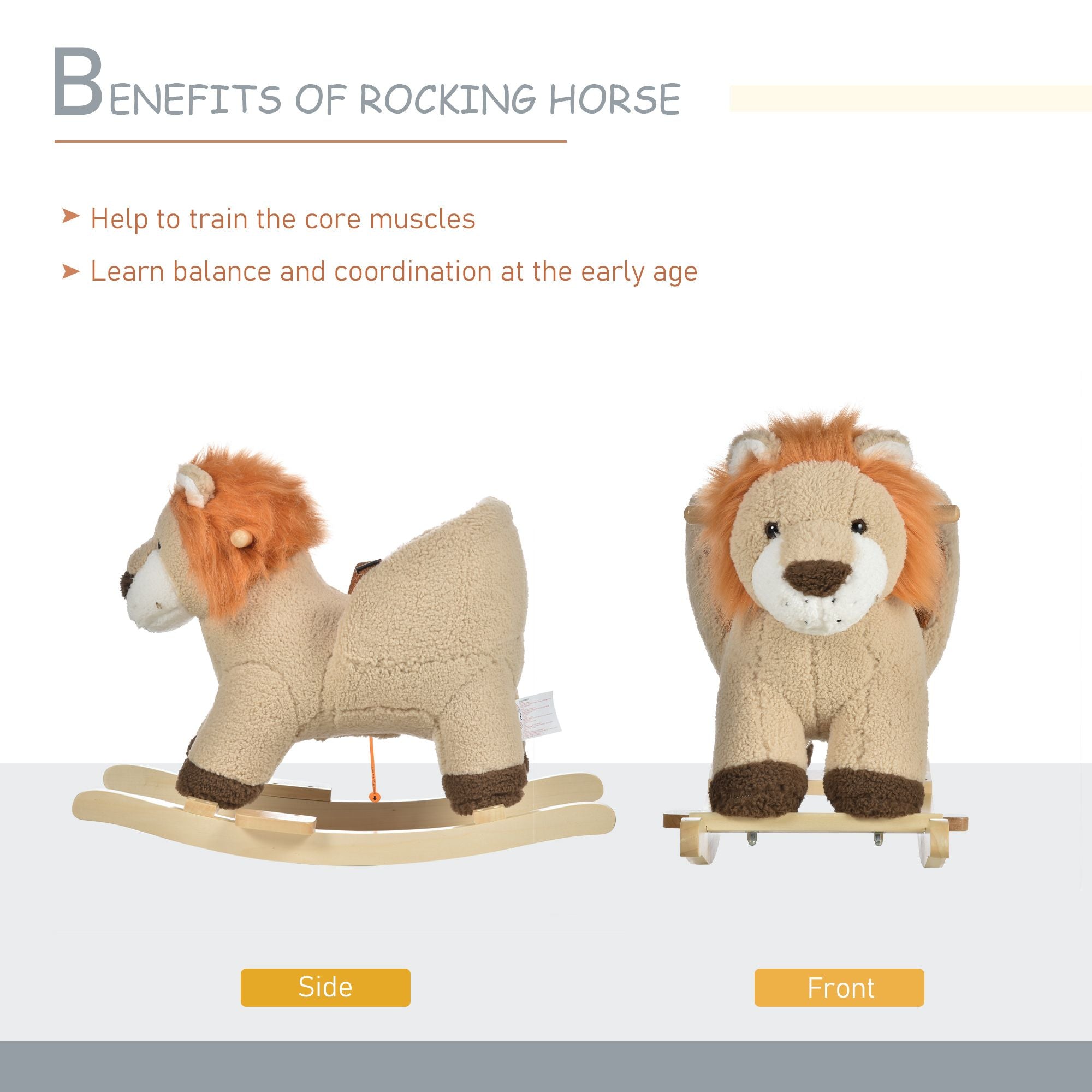 Toddler Rocking Horse with Seat Belt, Plush Rocking Lion with Sound, Perfect Gift for Boys & Girls 18-36 Months, Brown